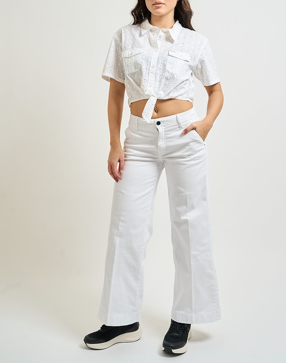 Guess Zoya Wide Leg Crop Παντελόνι Γυναικείο W6Ga1Ld0707-Plyc Offwhite Γυναικεία ρούχα παντελόνια Υφασματινα Politikos Shop Πολιτικός