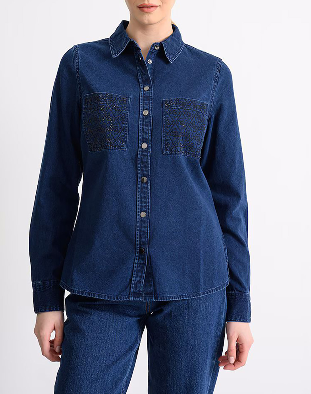 GUESS MONIQUE SHIRT ΠΟΥΚΑΜΙΣΟ ΓΥΝΑΙΚΕΙΟ W6RH82D6841-SKM1 DenimBlue