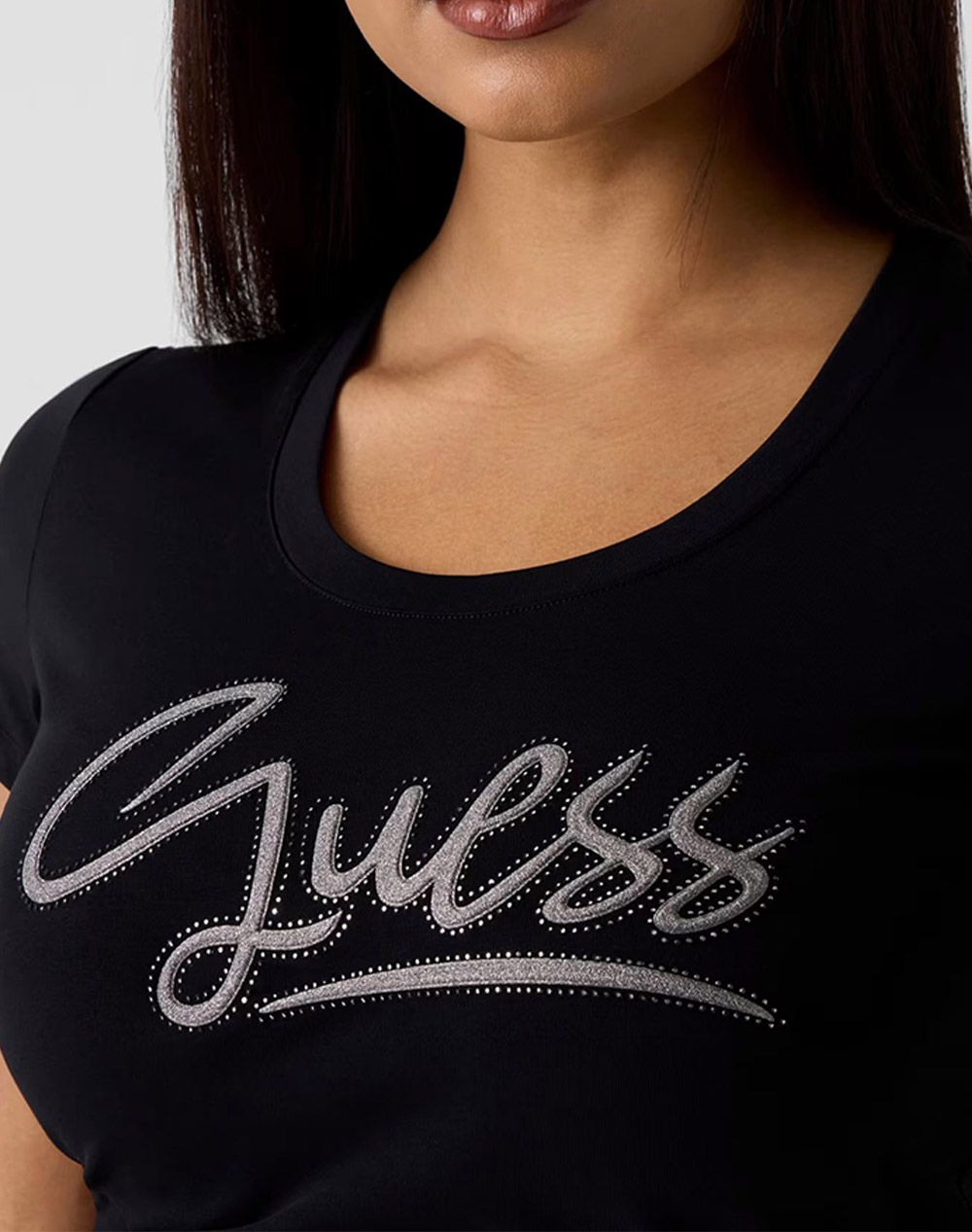 Guess Ss Cn Script Tee Μπλούζα Γυναικείο W6Ri24J1314-Jblk Black Γυναικεία ρούχα μπλούζες Τ-Shirt Politikos Shop Πολιτικός