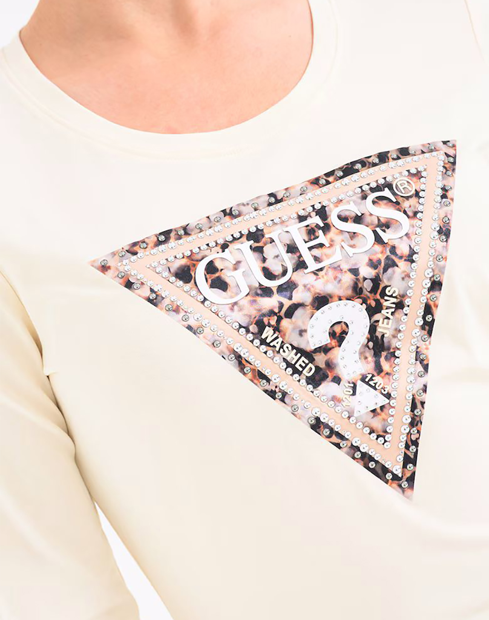Guess Ls Cn Leo Triangle Tee Μπλούζα Γυναικείο W6Ri33J1314-G047 Ecru Γυναικεία ρούχα μπλούζες Τ-Shirt Politikos Shop Πολιτικός