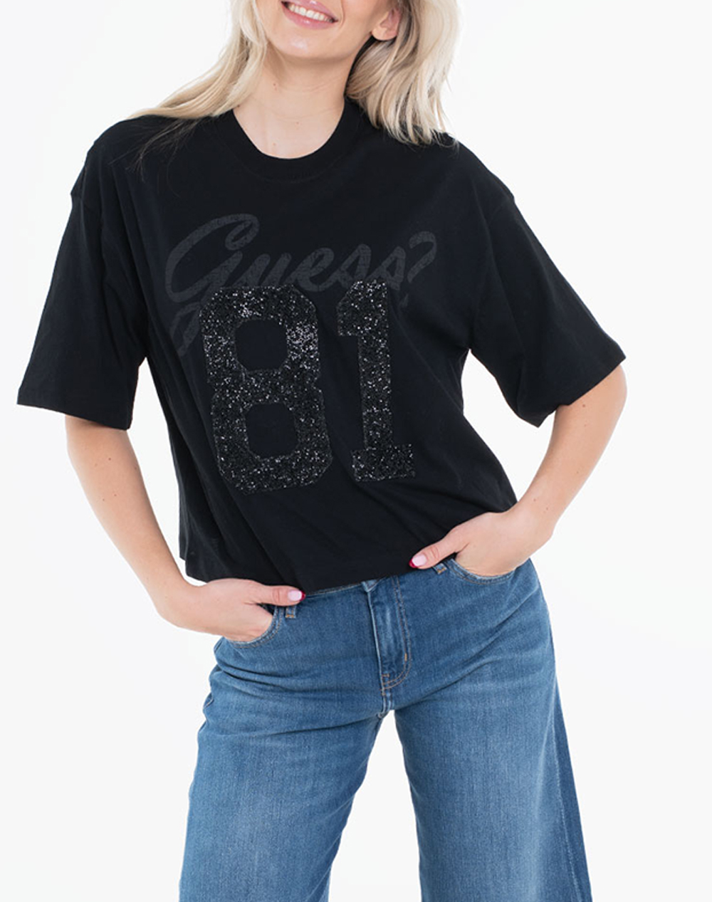 GUESS SS 81 RHINESTONE NEW CREW TEE ΜΠΛΟΥΖΑ ΓΥΝΑΙΚΕΙΟ W6RI12K9RM1-JBLK Black