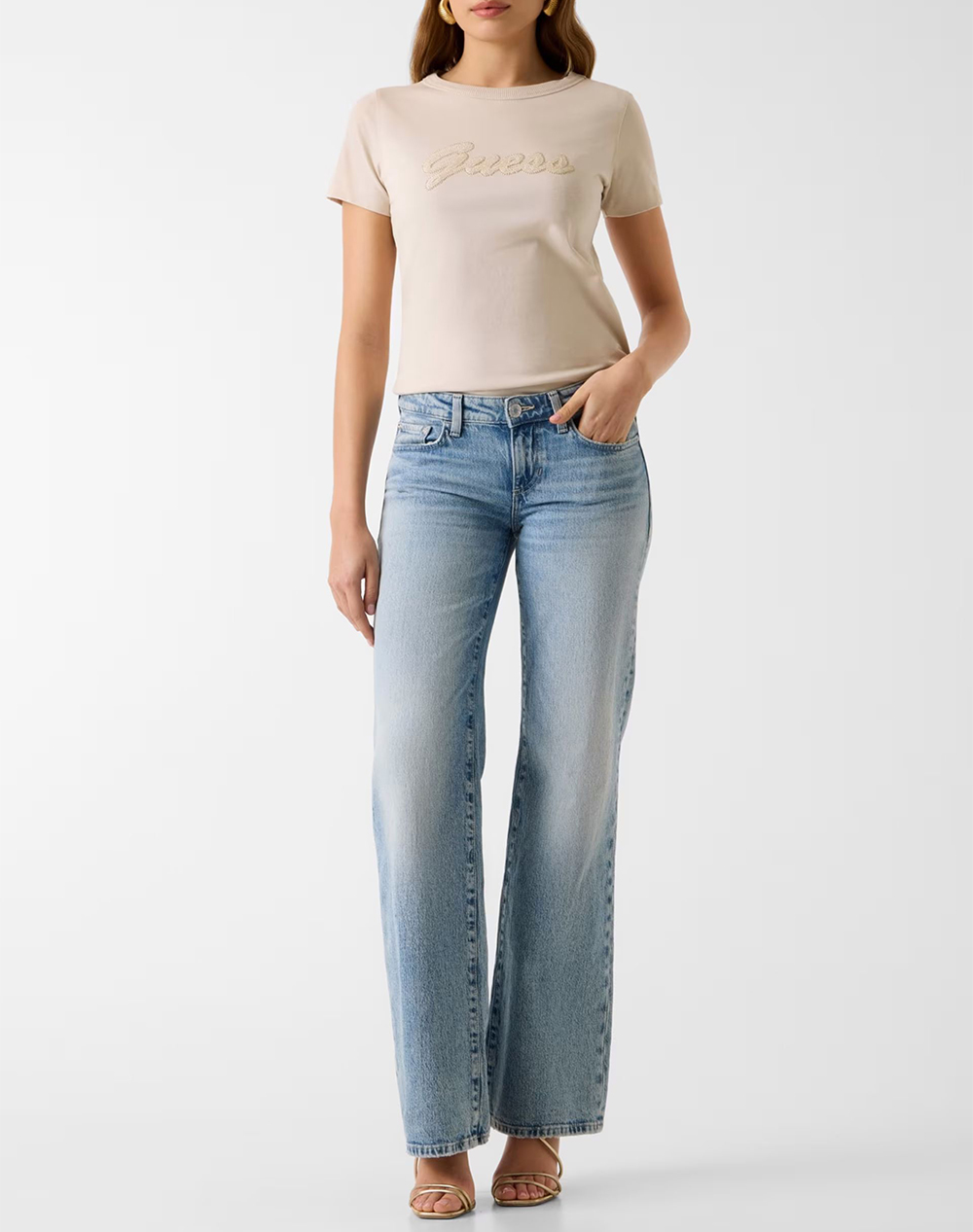 Guess Ss Cn 3D Script Tee Μπλούζα Γυναικείο W6Gi08K3023-A11C Cream Γυναικεία ρούχα μπλούζες Τ-Shirt Politikos Shop Πολιτικός