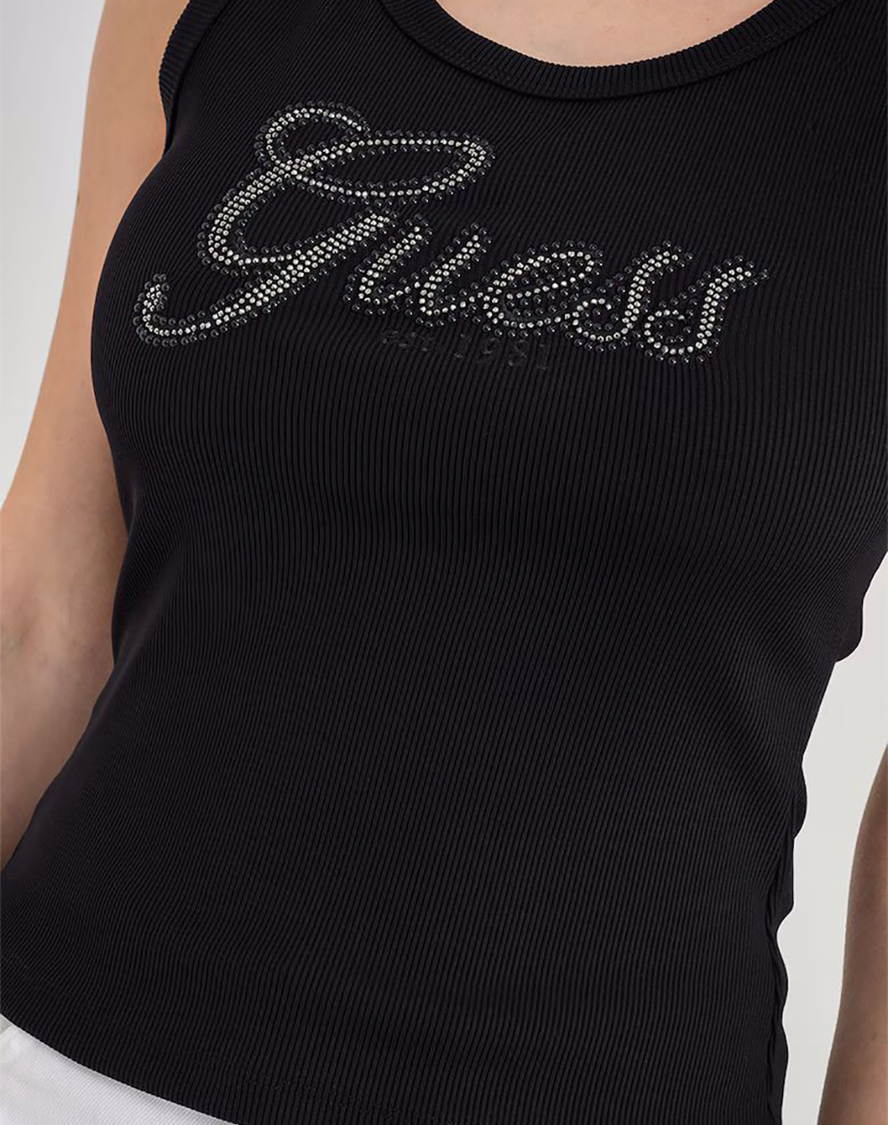Guess Logo Script Tank Top Μπλούζα Γυναικείο W6Gp22K2954-Jblk Black Γυναικεία ρούχα μπλούζες Τοπ Κορμακια Politikos Shop Πολιτικός
