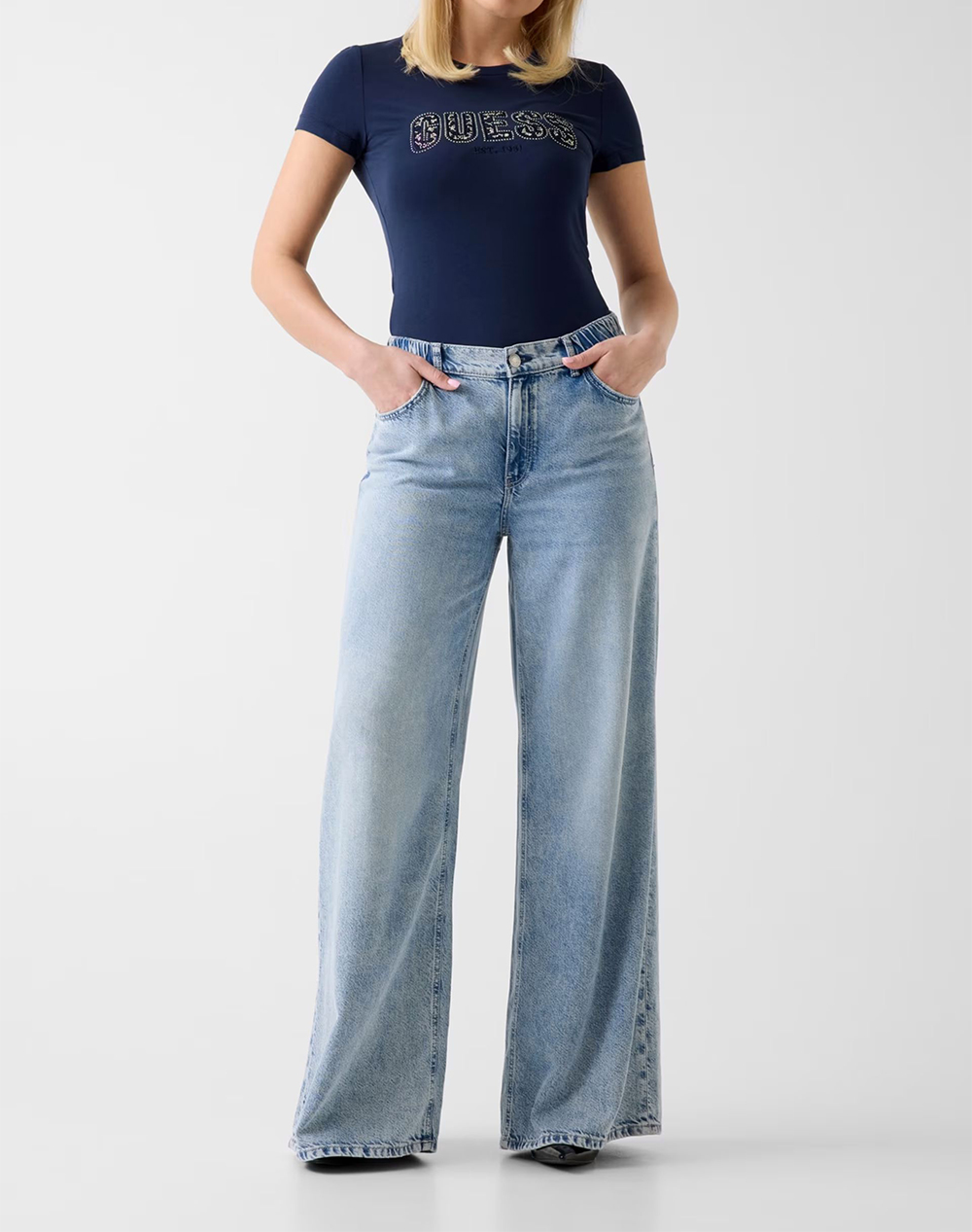 Guess Cn Ss Logo Lace Tee Μπλούζα Γυναικείο W5Gi04J1314-G7P1 Darkblue Γυναικεία ρούχα μπλούζες Τ-Shirt Politikos Shop Πολιτικός