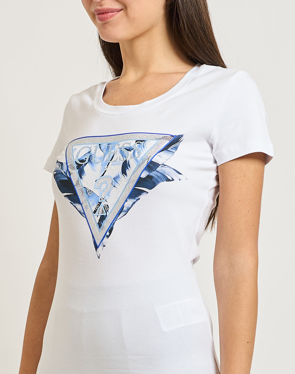 Guess Ss Cn Feather Triangle Tee Μπλούζα Γυναικείο W6Gi11K3026-G011 White Γυναικεία ρούχα μπλούζες Τ-Shirt Politikos Shop Πολιτικός