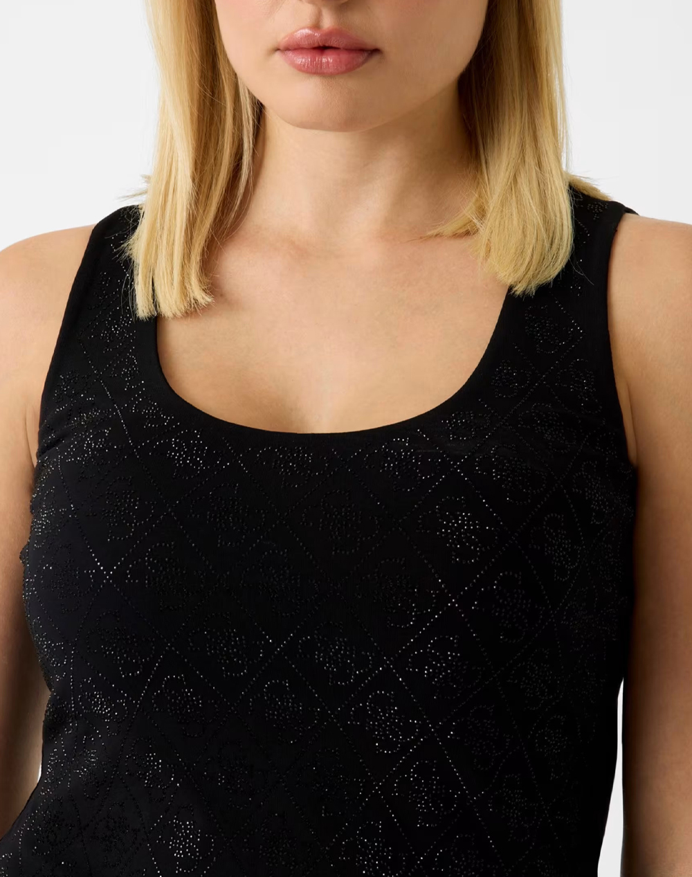 Guess Sl 4G Allover Tank Top Μπλούζα Γυναικείο W6Gp10K2932-Jblk Black Γυναικεία ρούχα μπλούζες Τοπ Κορμακια Politikos Shop Πολιτικός