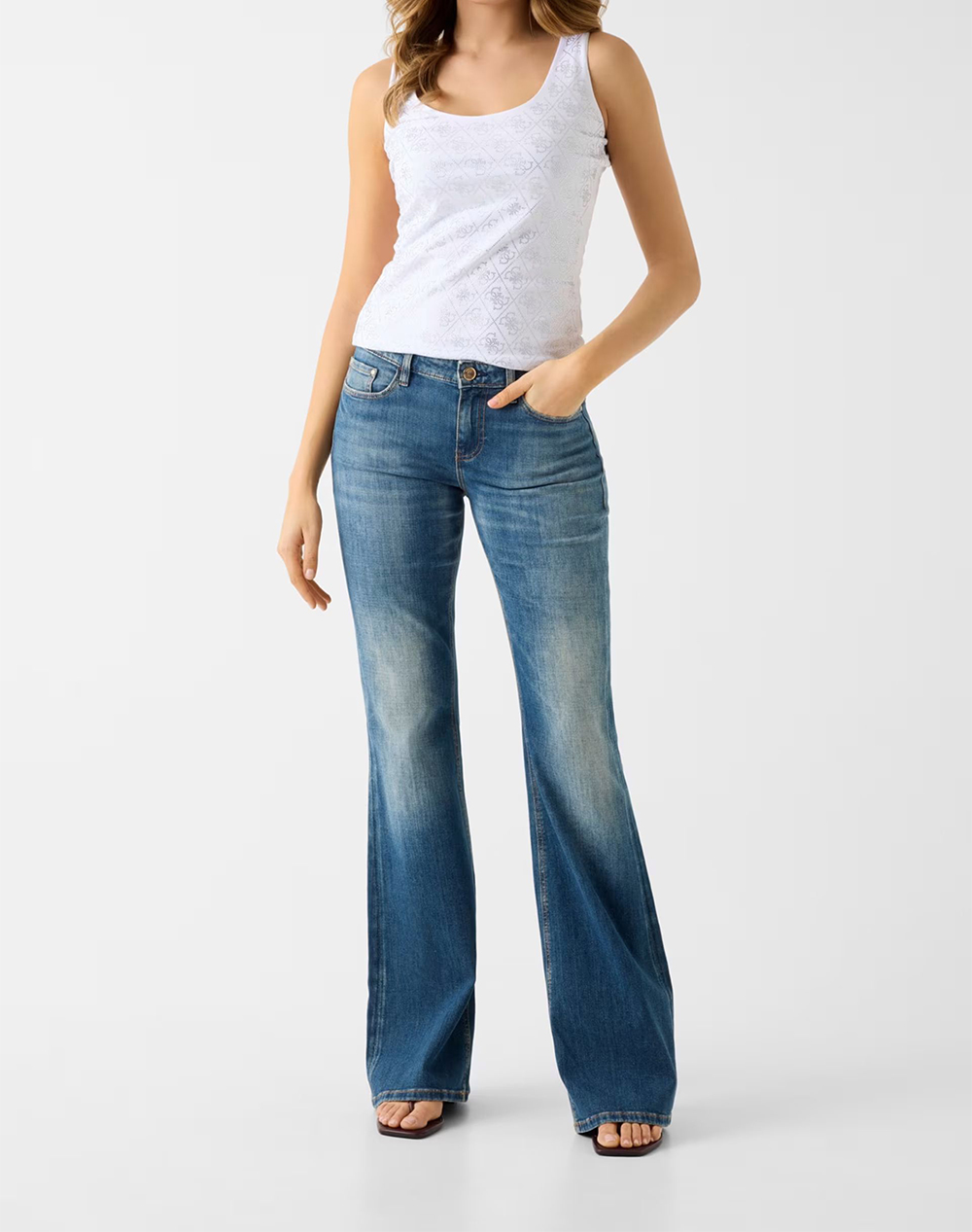 Guess Sl 4G Allover Tank Top Μπλούζα Γυναικείο W6Gp10K2932-G011 White Γυναικεία ρούχα μπλούζες Τοπ Κορμακια Politikos Shop Πολιτικός