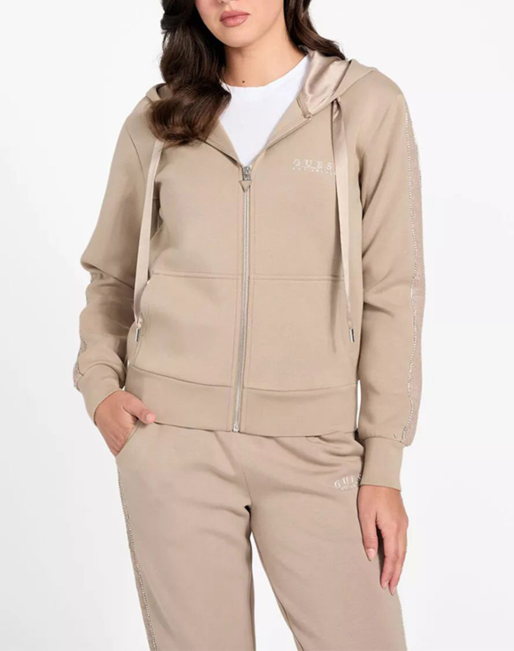 GUESS NEW HOODED SCUBA SWEATSHIRT ΦΟΥΤΕΡ ΓΥΝΑΙΚΕΙΟ W6RQ12KBYE2-A10L Biege