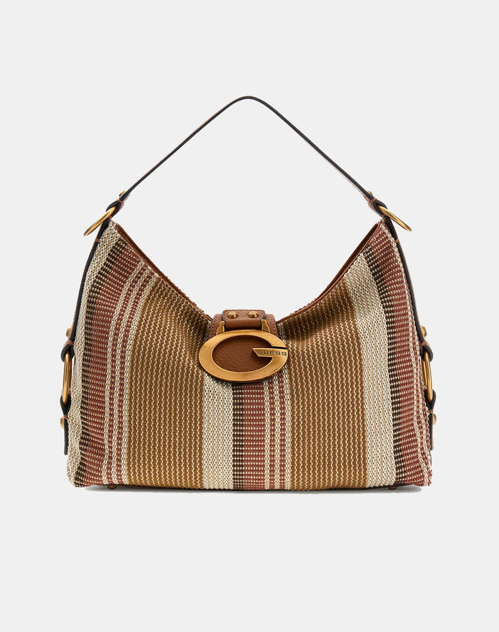 Guess Γυναικεία Τσάντα Ώμου Καπουτσίνο Ύφασμα Οικολογικό Δέρμα