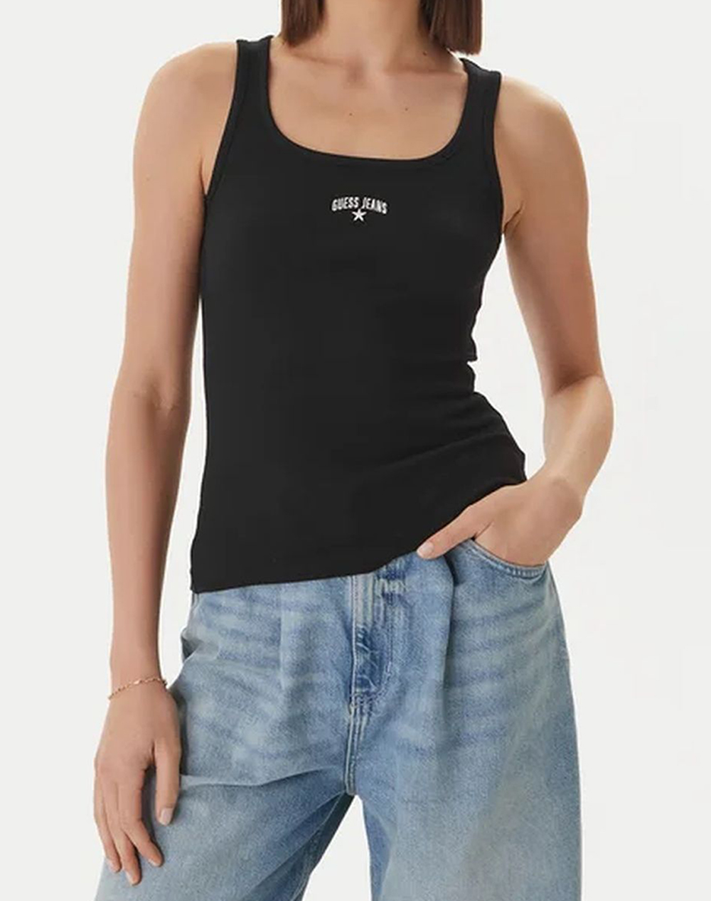 GUESS JEANS GJ RIB EMBRO TANK TOP ΜΠΛΟΥΖΑ ΓΥΝΑΙΚΕΙΟ W6GPZ2KA0H1-JBLK Black