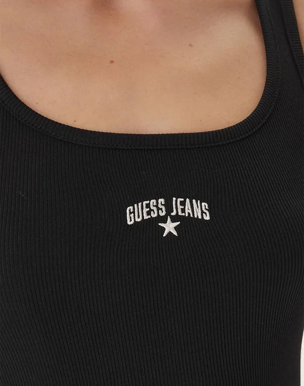 Guess Jeans Gj Rib Embro Tank Top Μπλούζα Γυναικείο W6Gpz2Ka0H1-Jblk Black Γυναικεία ρούχα μπλούζες Τοπ Κορμακια Politikos Shop Πολιτικός