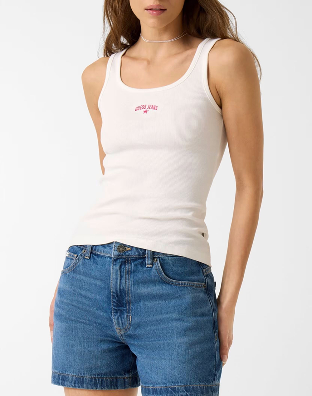 GUESS JEANS GJ RIB EMBRO TANK TOP ΜΠΛΟΥΖΑ ΓΥΝΑΙΚΕΙΟ W6GPZ2KA0H1-G046 White