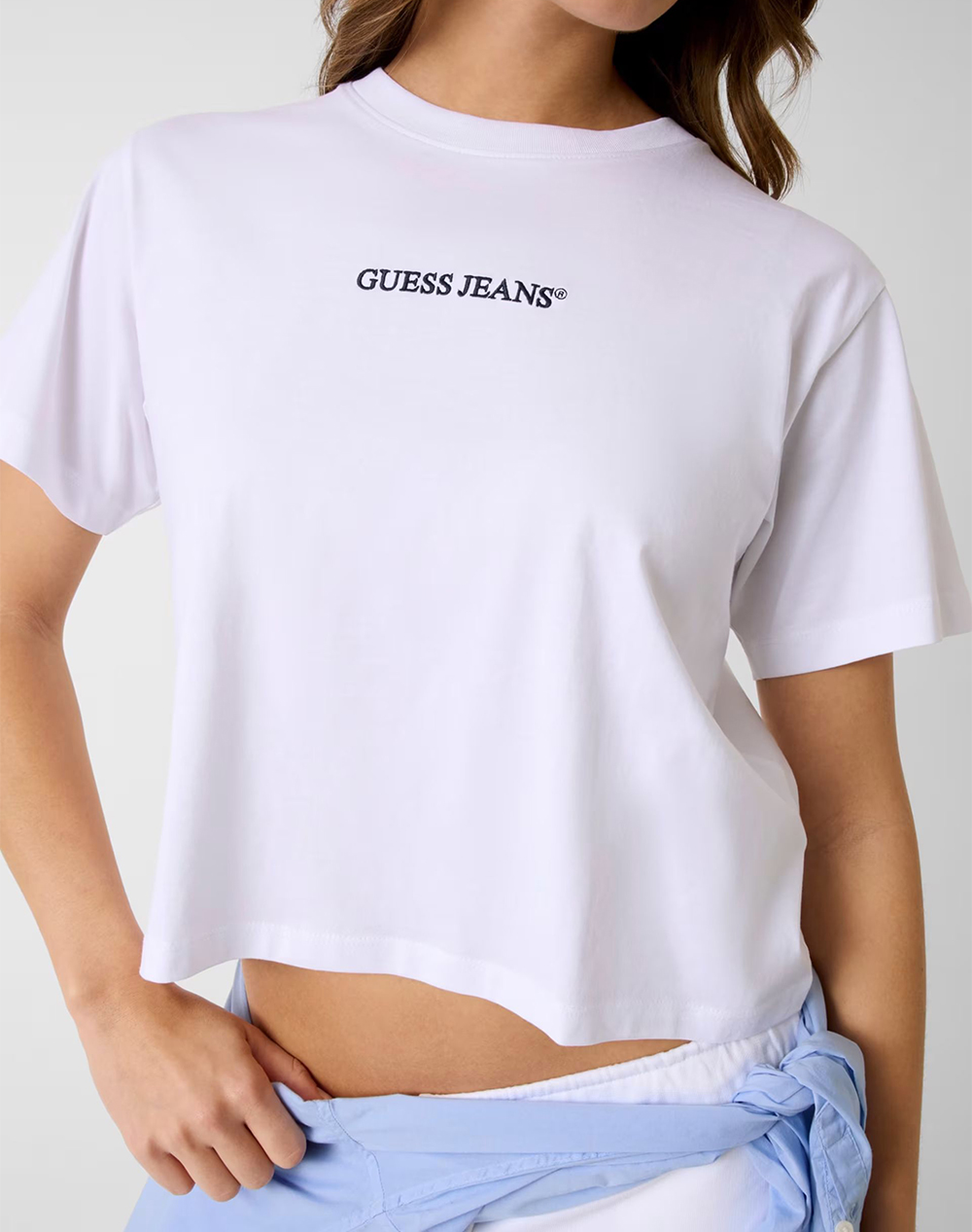Guess Jeans Gj Ss Cn Boxy Embro Logo Tee Μπλούζα Γυναικείο W5Ri42K8Hm0-G011 White Γυναικεία ρούχα μπλούζες Τ-Shirt Politikos Shop Πολιτικός
