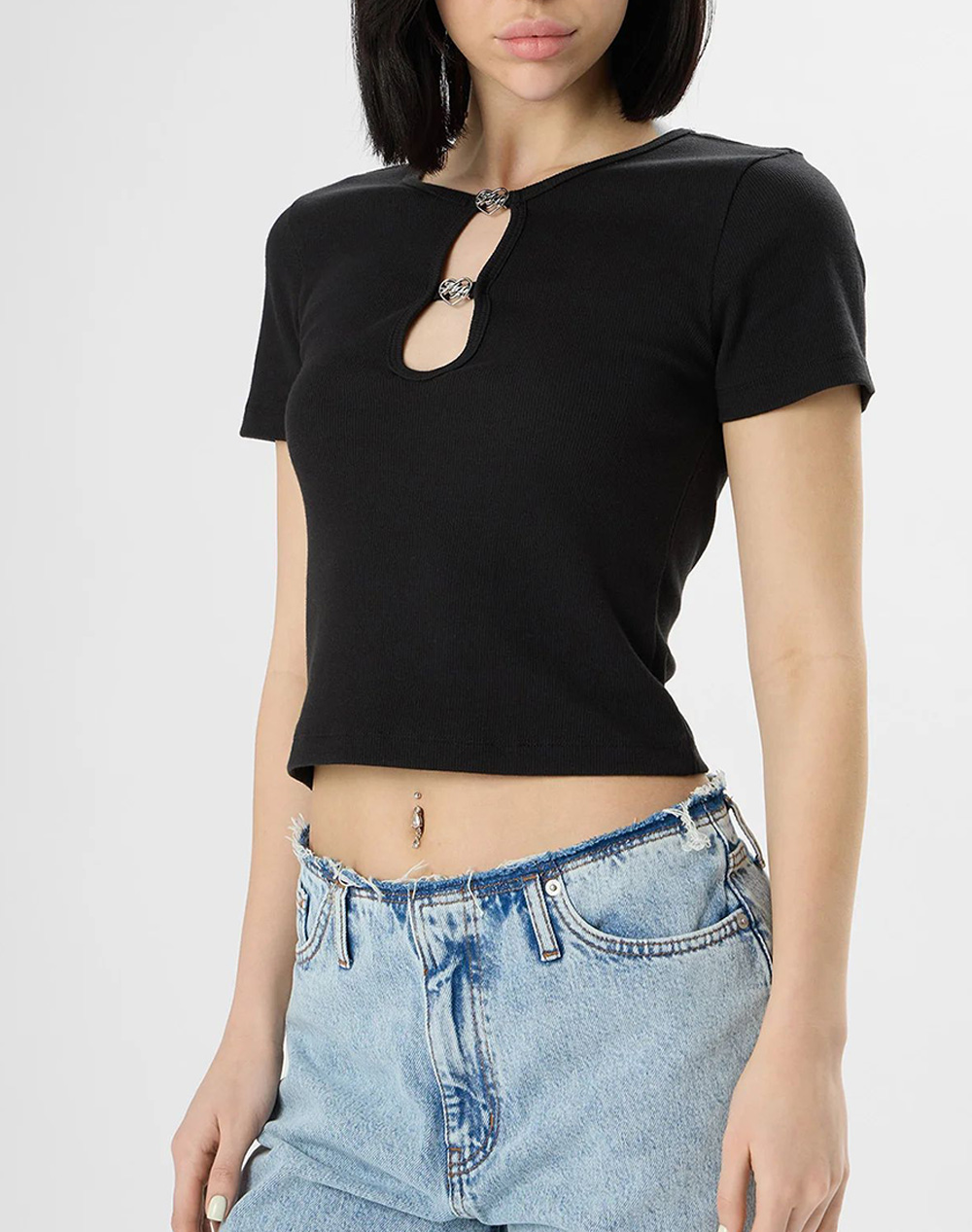 Hugo Γυναικείο Cropped T-Shirt Κοντομάνικο Μαύρο Βαμβάκι Ελαστάνη