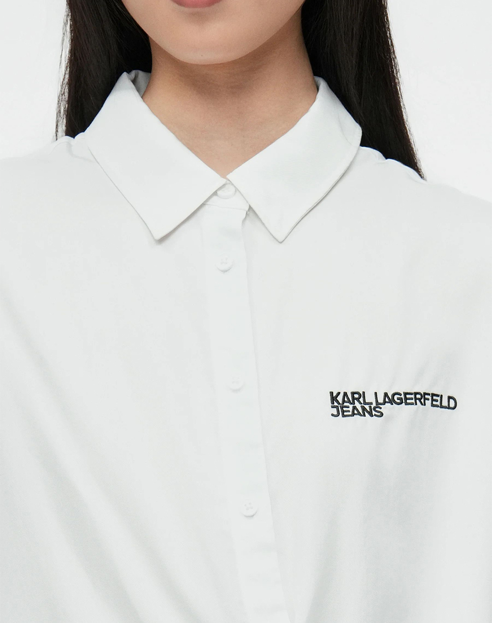 Karl Lagerfeld Jeans Klj Tied Blouse B1W11026-100 White Γυναικεία ρούχα πουκάμισα Politikos Shop Πολιτικός