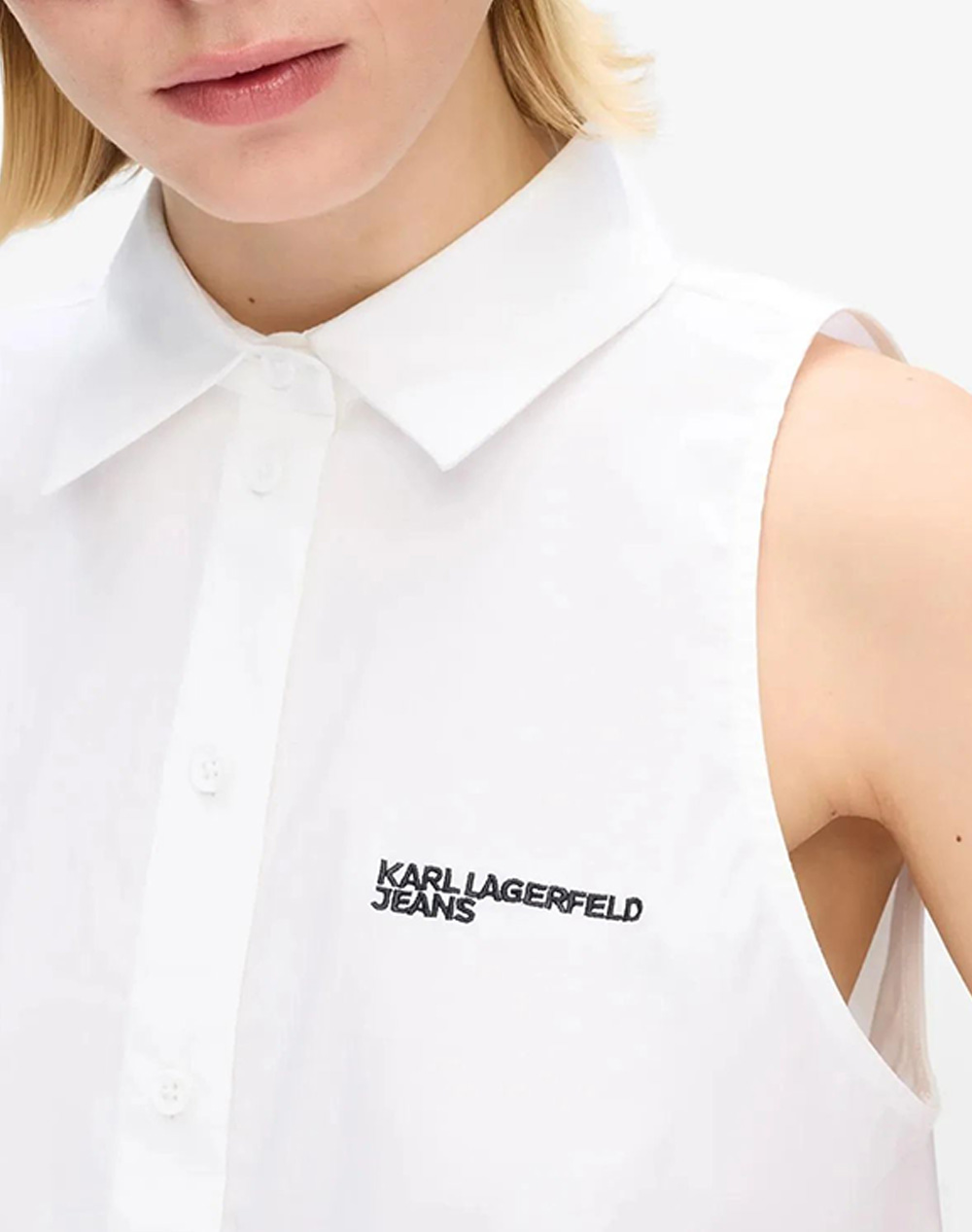 Karl Lagerfeld Jeans Klj Sleeveless Blouse B2W11020-100 White Γυναικεία ρούχα πουκάμισα Politikos Shop Πολιτικός