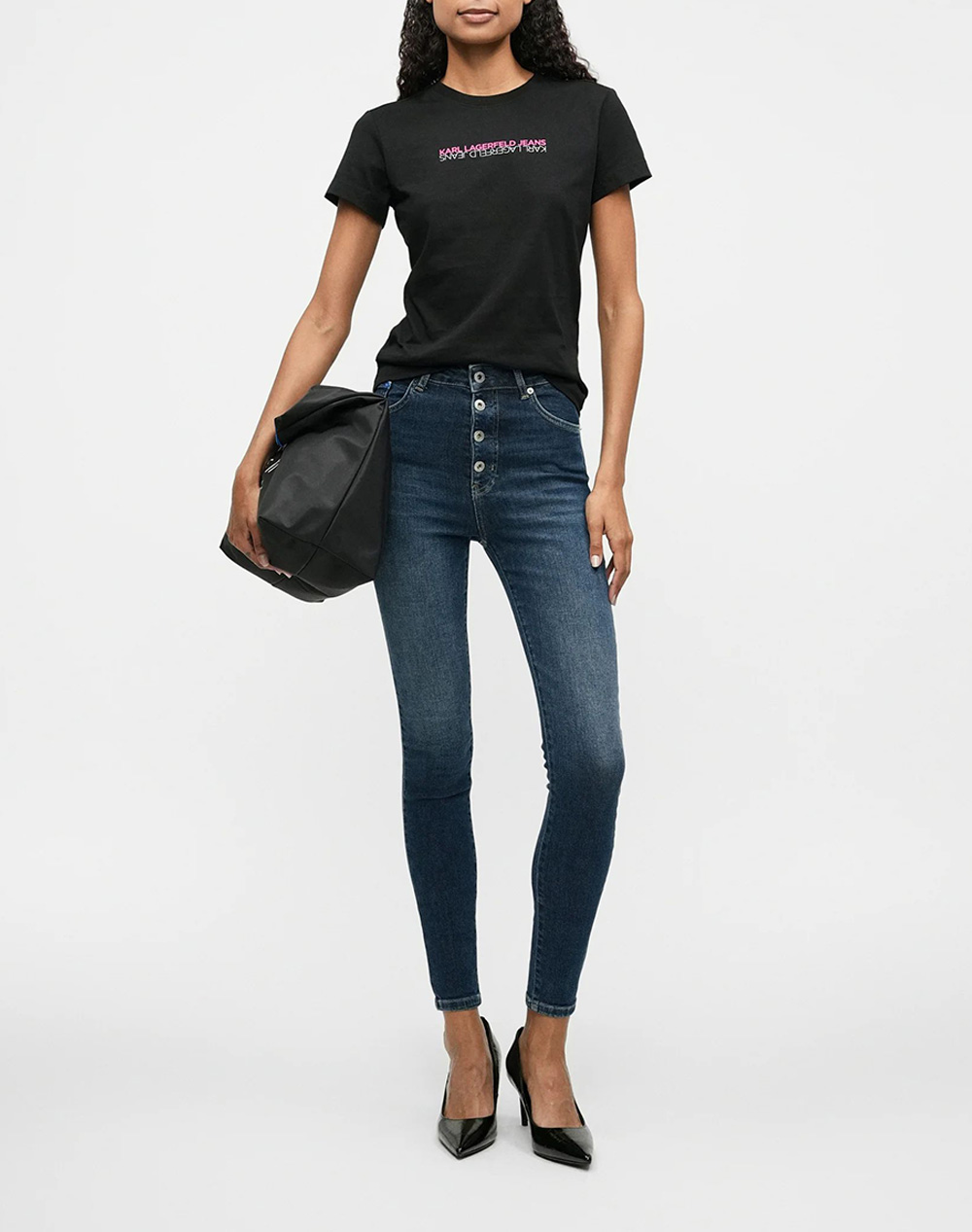 KARL LAGERFELD JEANS KLJ SLIM SS REFLECTION TEE B1W17053-999 Black φωτογραφία