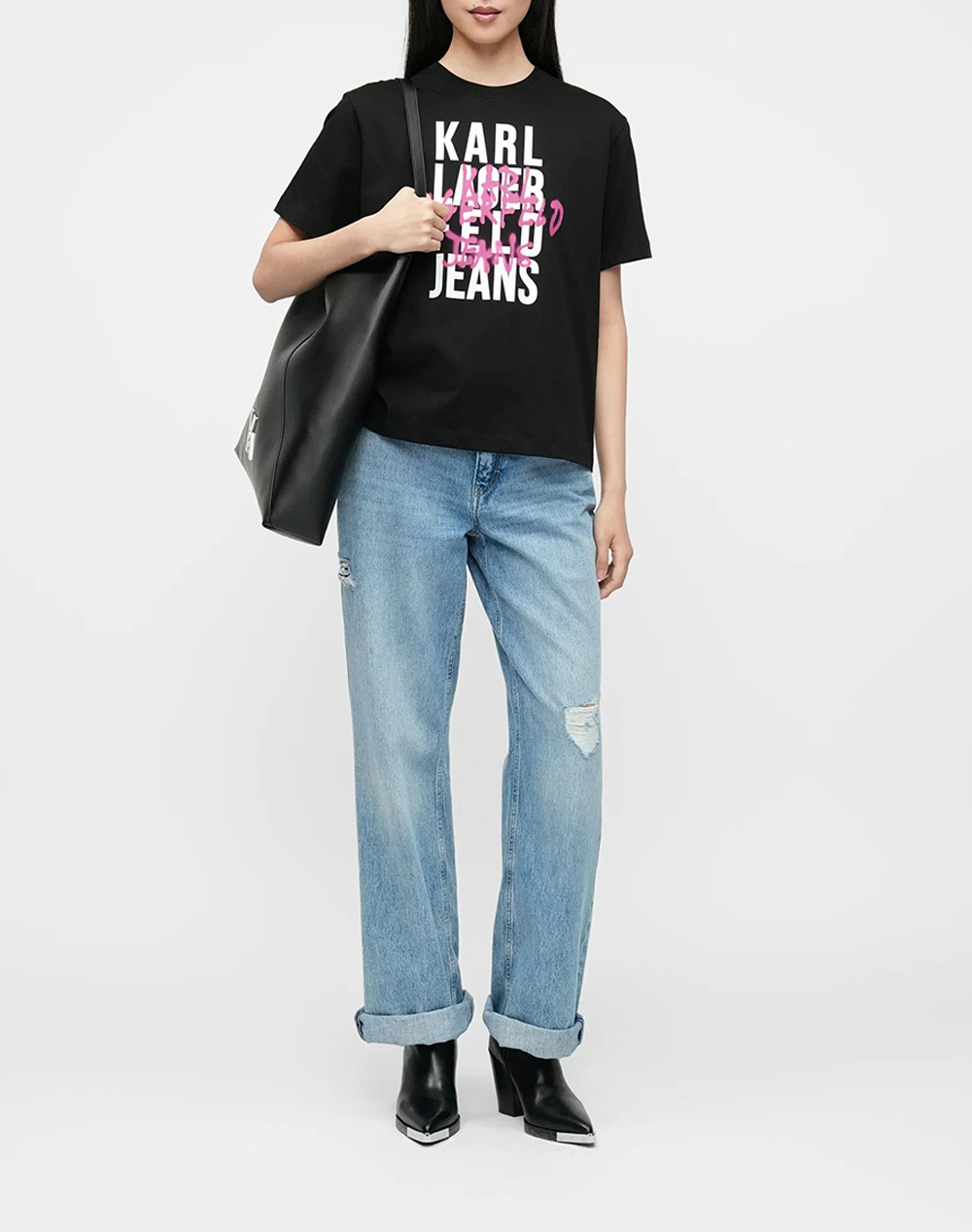 Karl Lagerfeld Jeans Klj Reg Graffiti Logo B1W17057-999 Black Γυναικεία ρούχα μπλούζες Τ-Shirt Politikos Shop Πολιτικός
