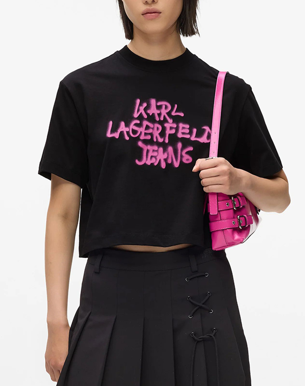 KARL LAGERFELD JEANS KLJ REG CROPPED GRAFFITI TEE B1W17054-999 Black