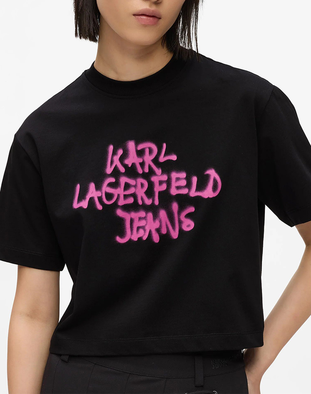 Karl Lagerfeld Jeans Klj Reg Cropped Graffiti Tee B1W17054-999 Black Γυναικεία ρούχα μπλούζες Τ-Shirt Politikos Shop Πολιτικός