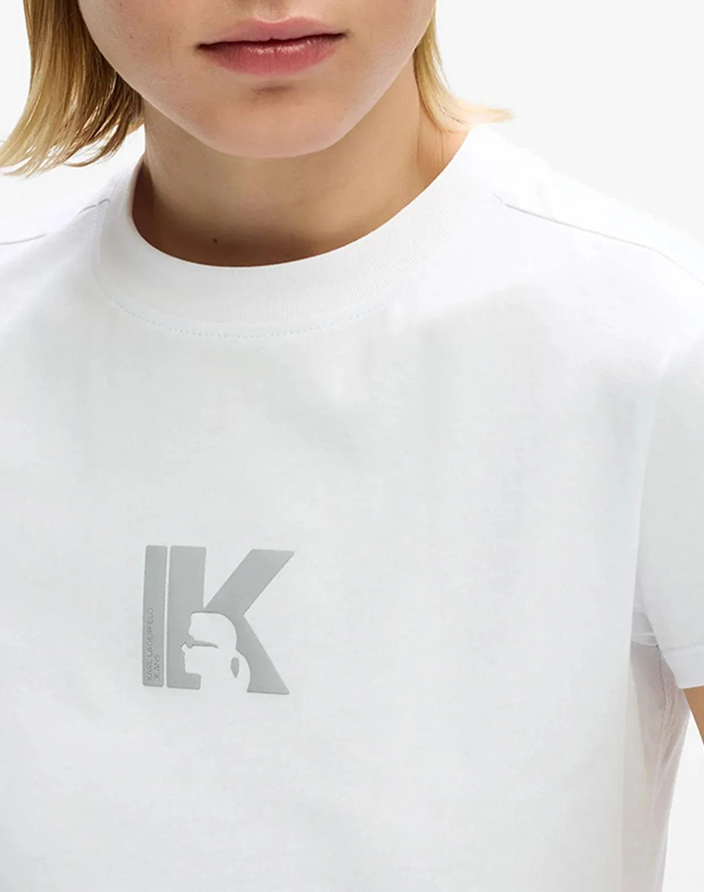 Karl Lagerfeld Jeans Klj Slim Ss K Logo Tee B2W17064-100 White Γυναικεία ρούχα μπλούζες Τ-Shirt Politikos Shop Πολιτικός