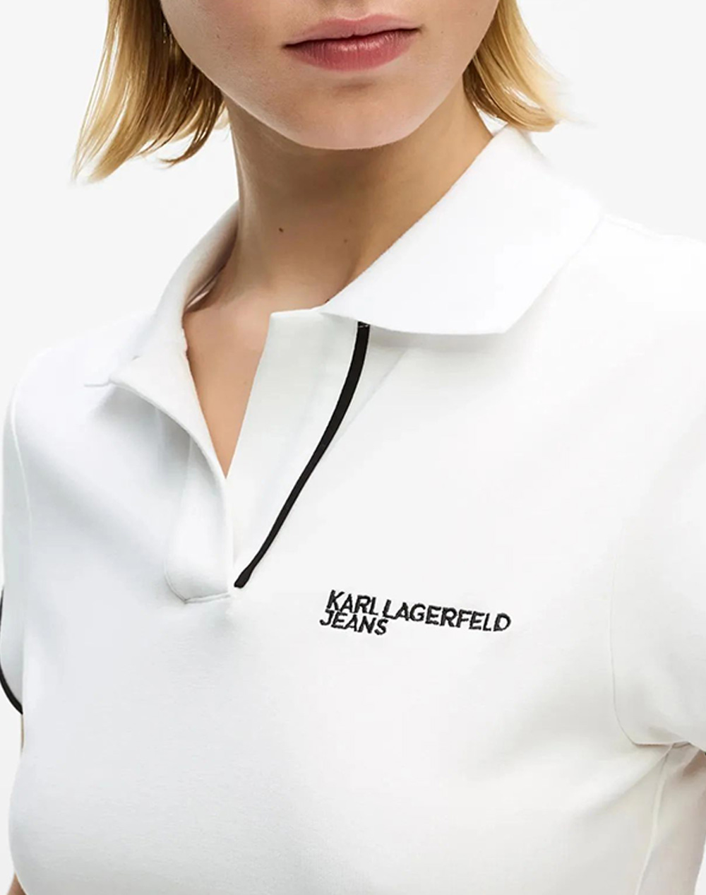 Karl Lagerfeld Jeans Klj Slim Polo B2W17066-100 White Γυναικεία ρούχα μπλούζες Politikos Shop Πολιτικός