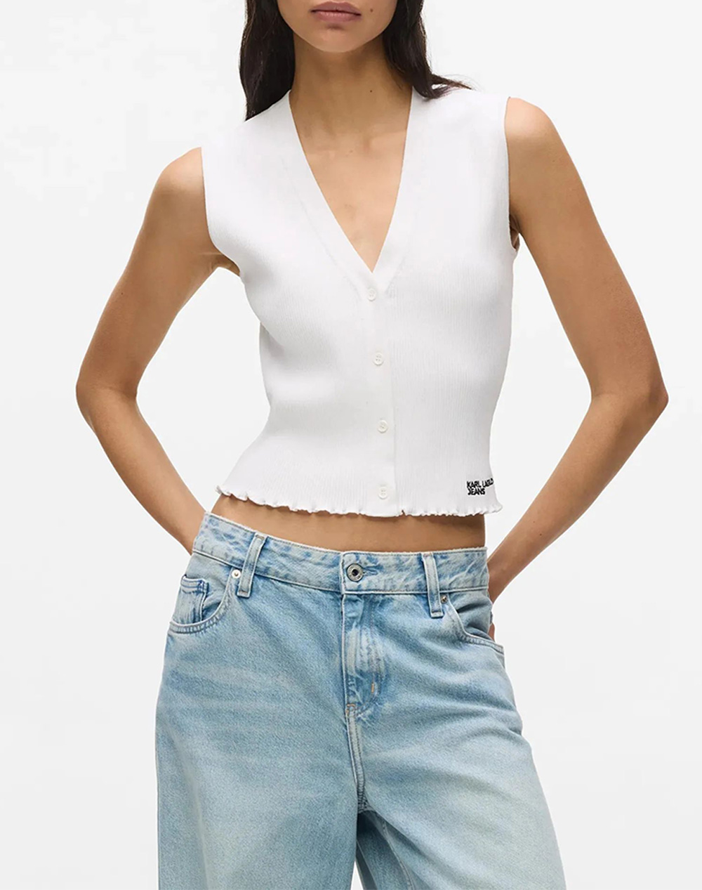 KARL LAGERFELD JEANS KLJ LIGHT KNIT TOP B2W18024-100 White