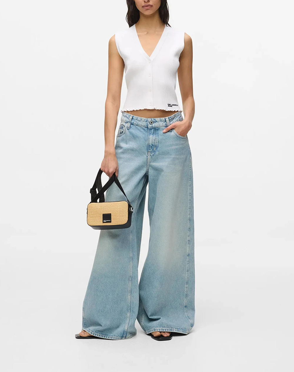 Karl Lagerfeld Jeans Klj Light Knit Top B2W18024-100 White Γυναικεία ρούχα μπλούζες Τοπ Κορμακια Politikos Shop Πολιτικός