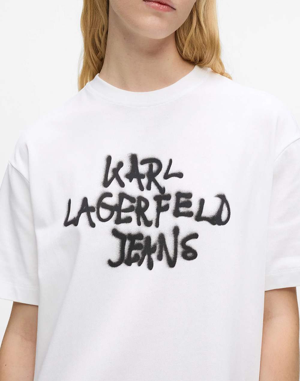 Karl Lagerfeld Jeans Klj Graffiti Tee Dress B1W13043-100 White Γυναικεία ρούχα φορέματα Politikos Shop Πολιτικός