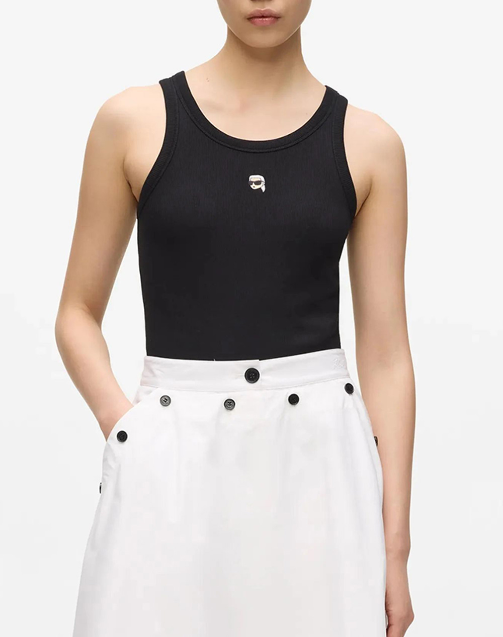 KARL LAGERFELD JEANS IKON RIBBED TANK TOP B2W17099-999 Black