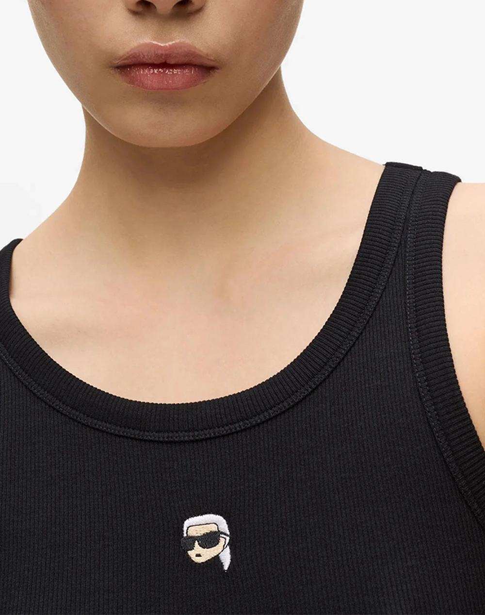 Karl Lagerfeld Jeans Ikon Ribbed Tank Top B2W17099-999 Black Γυναικεία ρούχα μπλούζες Τοπ Κορμακια Politikos Shop Πολιτικός