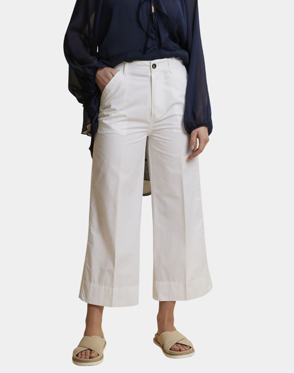 LA MARTINA ΠΑΝΤΕΛΟΝΙ WOMAN WIDE LEG PANTS HD POPLIN 3LMWCT002-00001 White