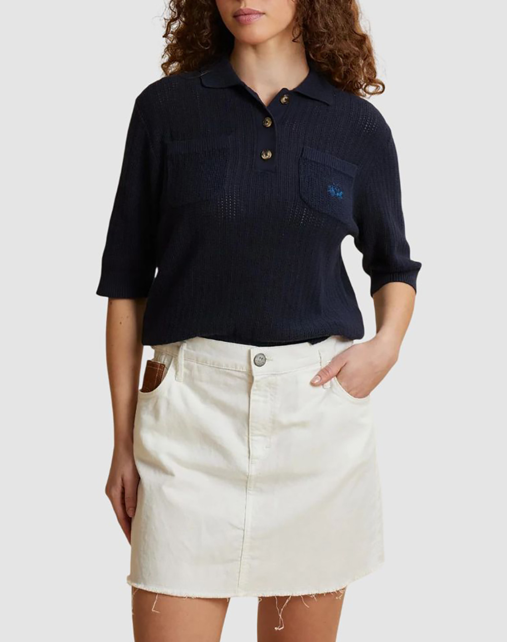 LA MARTINA ΜΠΛΟΥΖΑ ΠΛΕΚΤΗ ΚΜ WOMAN POLO SWEATER COTTON YARN 3LMWCS002-07017 NavyBlue