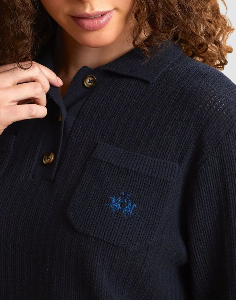 La Martina Μπλούζα Πλεκτη Κμ Woman Polo Sweater Cotton Yarn 3Lmwcs002-07017 Navyblue Γυναικεία ρούχα μπλούζες Politikos Shop Πολιτικός