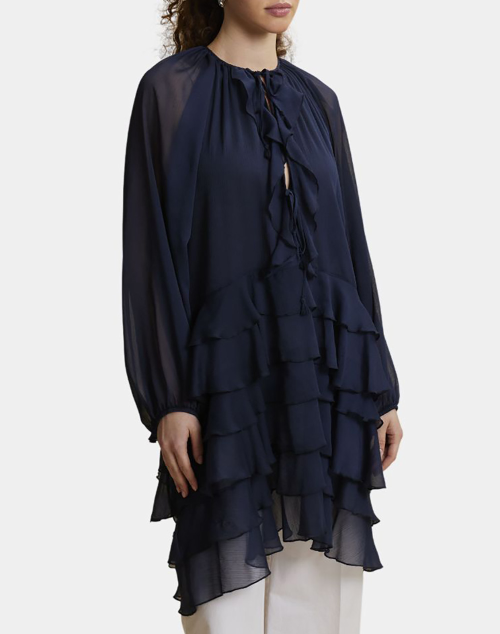 LA MARTINA ΦΟΡΕΜΑ WOMAN DRESS L/S CHIFFON CRINCK 3LMWCD002-VL079-07017 DarkBlue