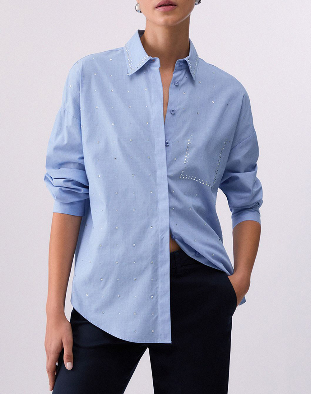 LIU JO BLACK_CA6C30_CAMICIA RICAMATA ΠΟΥΚΑΜΙΣΟ ΓΥΝΑΙΚΕΙΟ CA6168T520A-P9653 LightBlue
