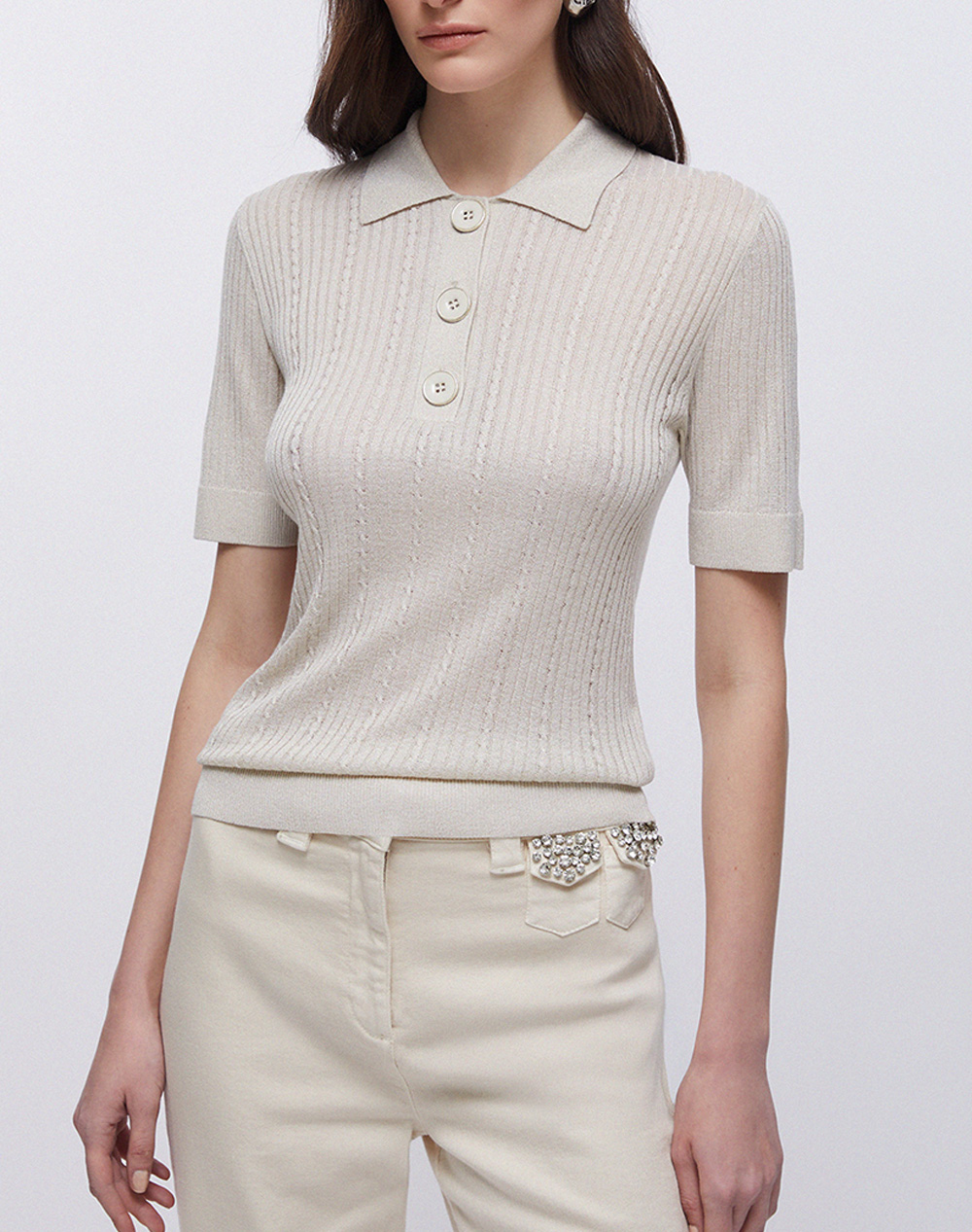 LIU JO WHITE_WA6M21_MAGLIA CHIUSA M/C ΜΠΛΟΥΖΑ ΓΥΝΑΙΚΕΙΟ WA6285MS46J-A4023 Ecru