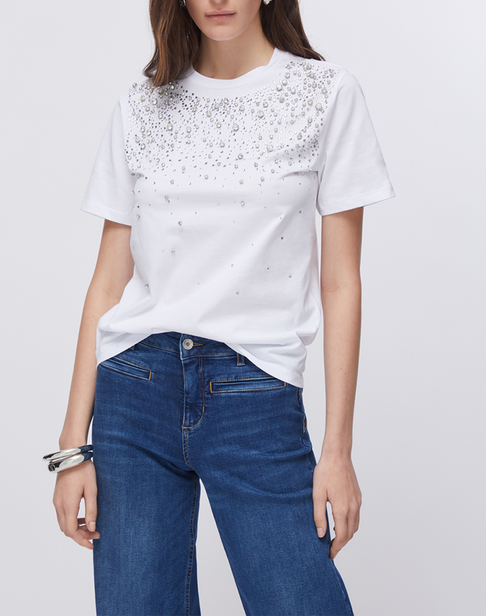 LIU JO BLACK_CA6J10_T-SHIRT MEZZA MANICA + CASTONI ΜΠΛΟΥΖΑ ΓΥΝΑΙΚΕΙΟ CA6193J3868-11111 White