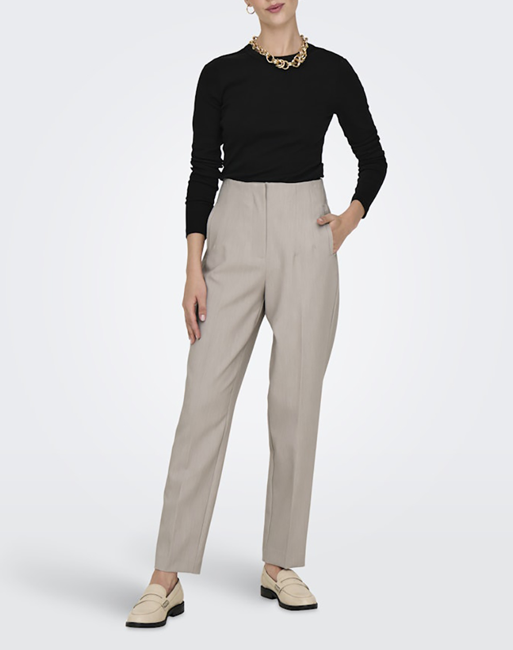 Only Onlraven Life Hw Pant Tlr 15298565-Stringmelange Biege Γυναικεία ρούχα παντελόνια Υφασματινα Politikos Shop Πολιτικός