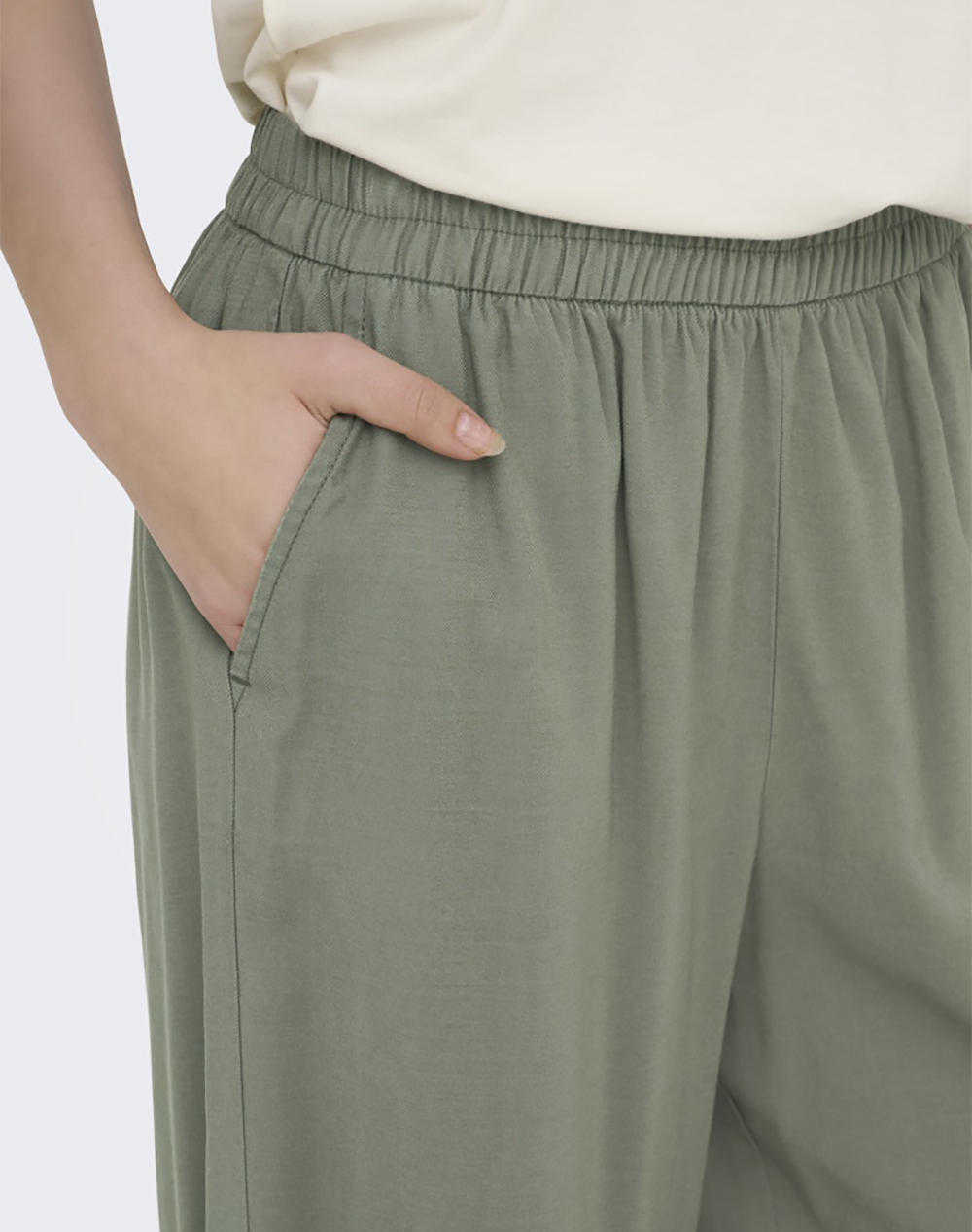 Only Onlaris Life Hw Pull-Up Pant Wvn Noos 15337956-Smokey Olive Γυναικεία ρούχα παντελόνια Υφασματινα Politikos Shop Πολιτικός