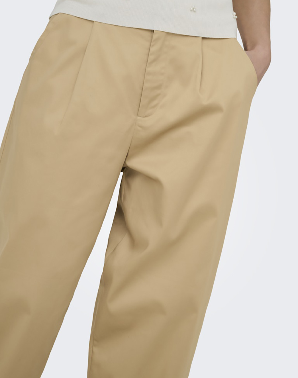 Only Onlcasil Hw Ank Barrel Chino Pant Cc Pnt 15368213-Irish Cream Biege Γυναικεία ρούχα παντελόνια Chinos Politikos Shop Πολιτικός