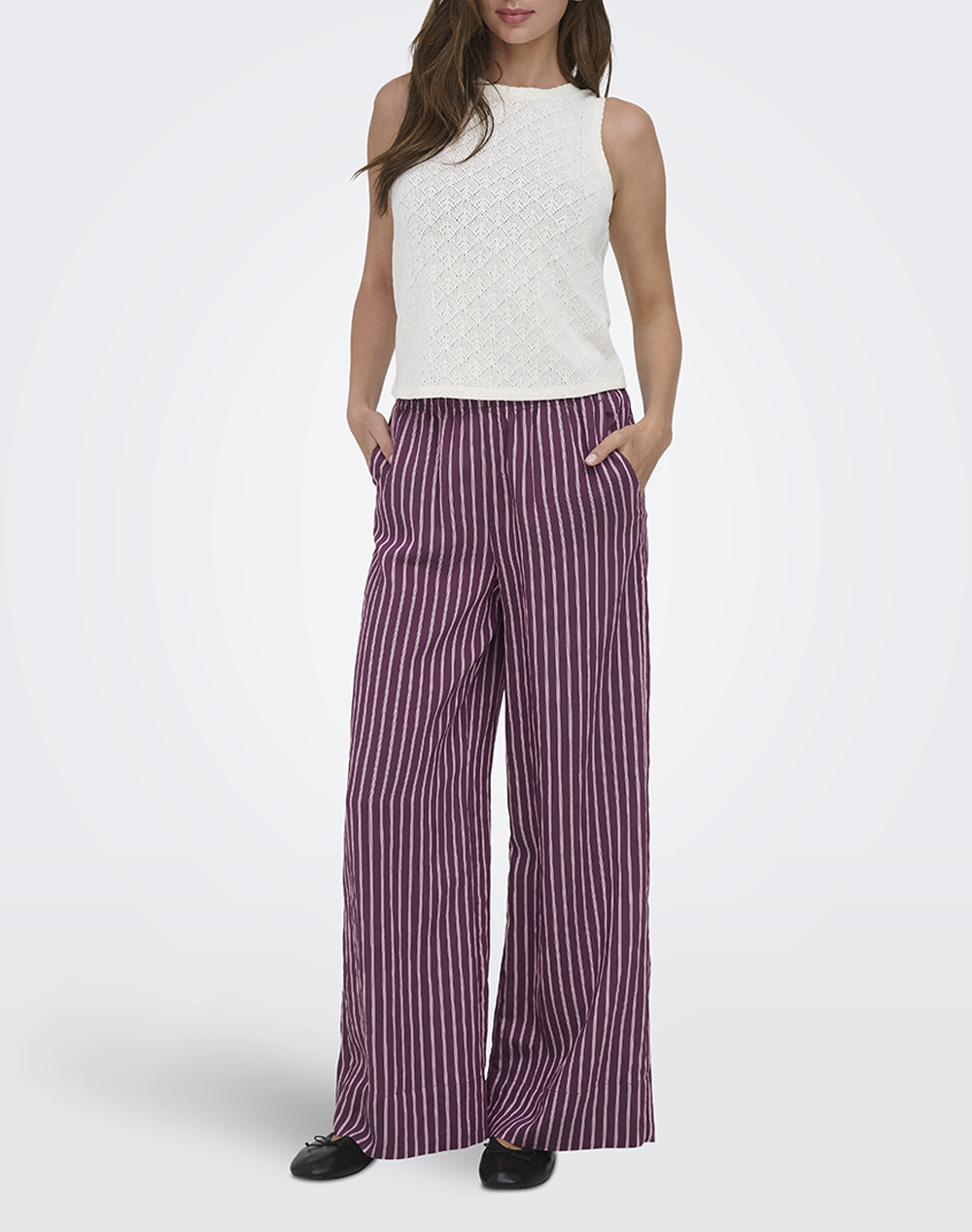 Only Onlmeldola Long Striped Wide Pants Wvn 15372624-Grape Wineromance Rose Purple Γυναικεία ρούχα παντελόνια Υφασματινα Politikos Shop Πολιτικός
