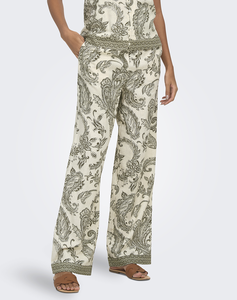 ONLY ONLLIANA LEYA PULL UP PAISLEY PANT WVN 15373650-Ivy GreenPAISLEYBORDER Mixed