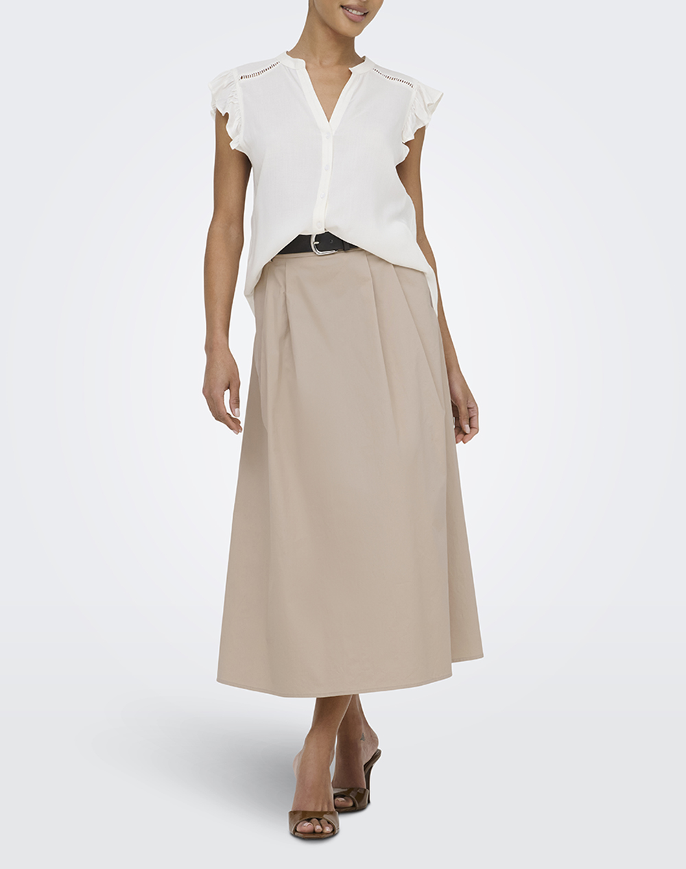 Only Onlzora Hw Long Belt Skirt Pnt 15370607-Oxford Tan Biege Γυναικεία ρούχα φούστες Politikos Shop Πολιτικός