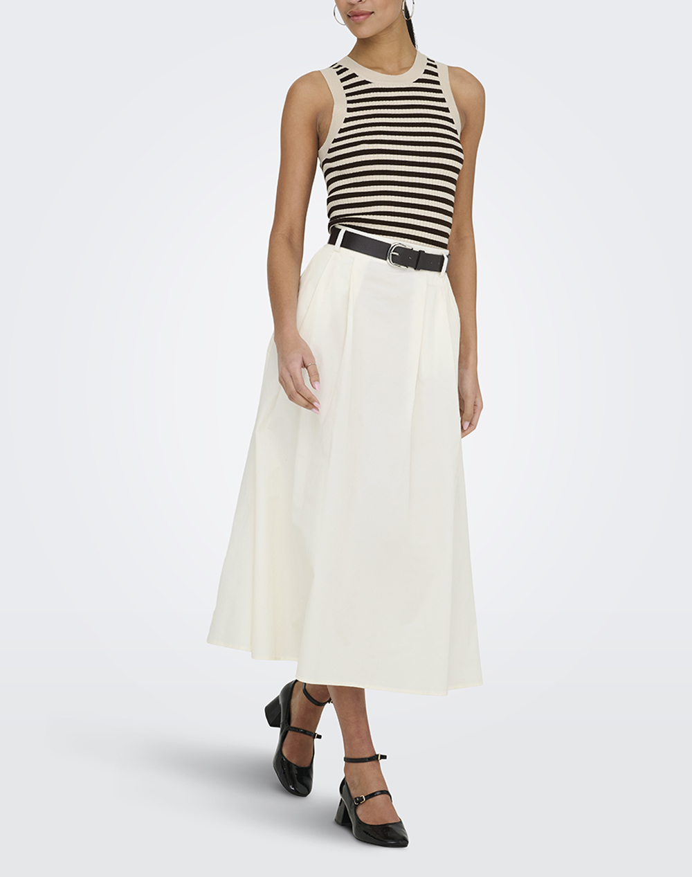 Only Onlzora Hw Long Belt Skirt Pnt 15370607-Cloud Dancer White Γυναικεία ρούχα φούστες Politikos Shop Πολιτικός