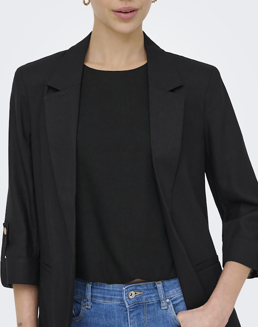 Only Onlgoa 3 4 Unline Linen Bl Blazer Cc Tlr 15363727-Black Black Γυναικεία ρούχα Πανωφορια Σακακια Politikos Shop Πολιτικός