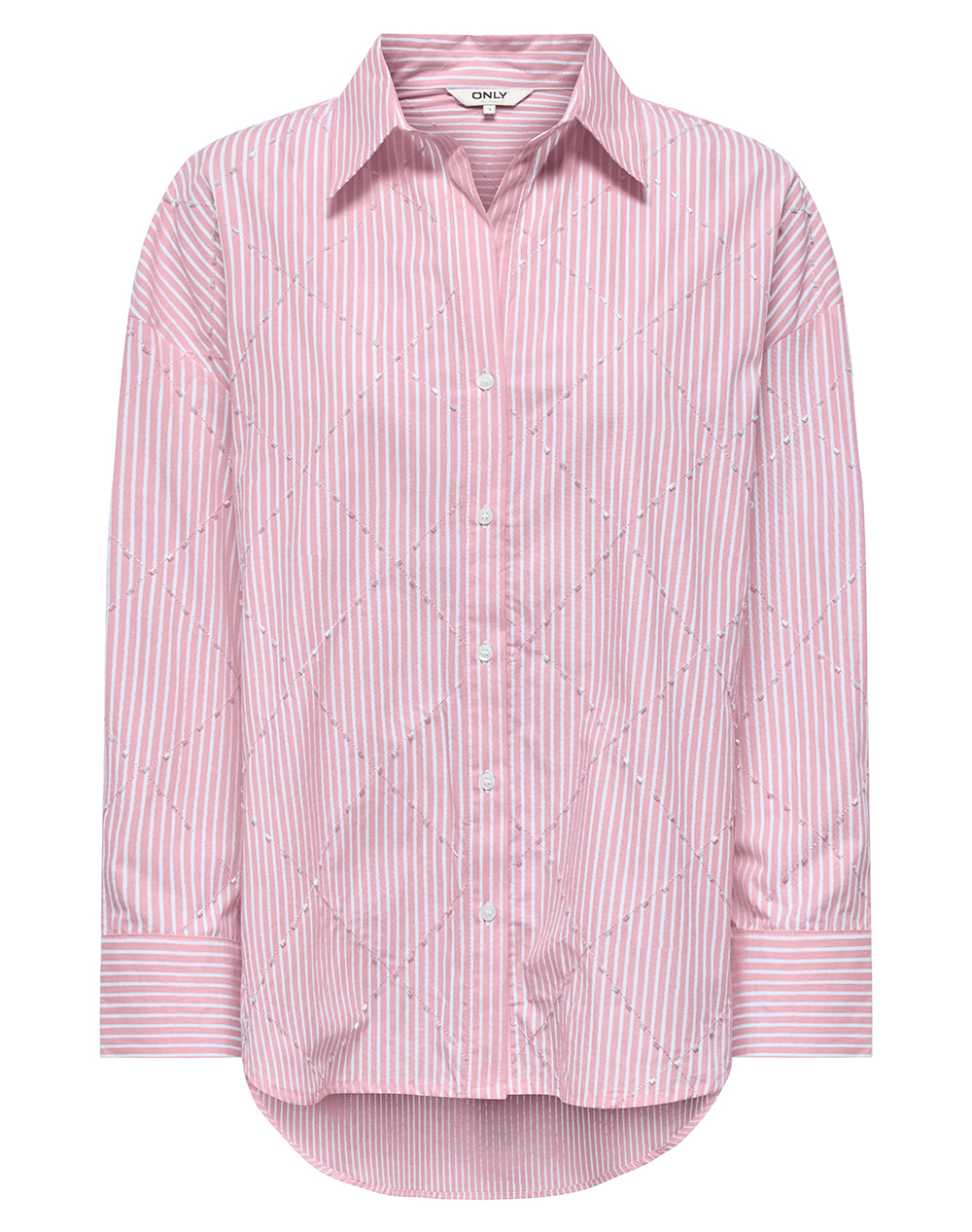ONLY ONLZELENA L/S REG PEARL SHIRT WVN 15367599-Romance RoseBRIGHTWHITE Pink
