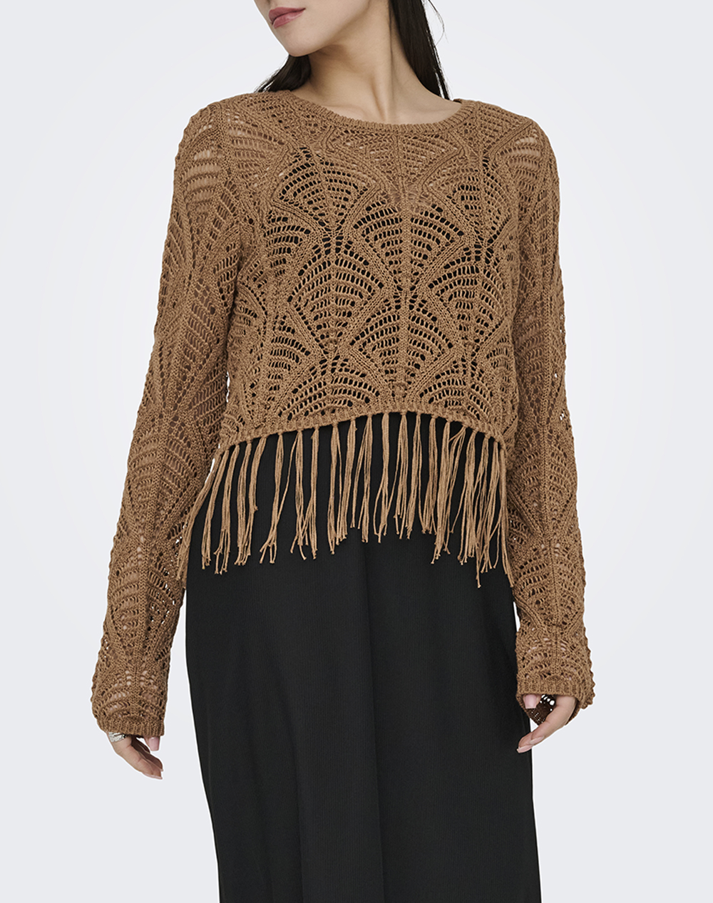 ONLY ONLLEONIE LS STRUCTUR FRING ONECK CC KNT 15362968-Foxtrot Chocolate