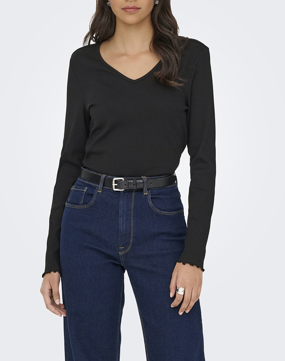 ONLY ONLINA LIFE L/S V-NECK TOP JRS 15365144-BLACK Black