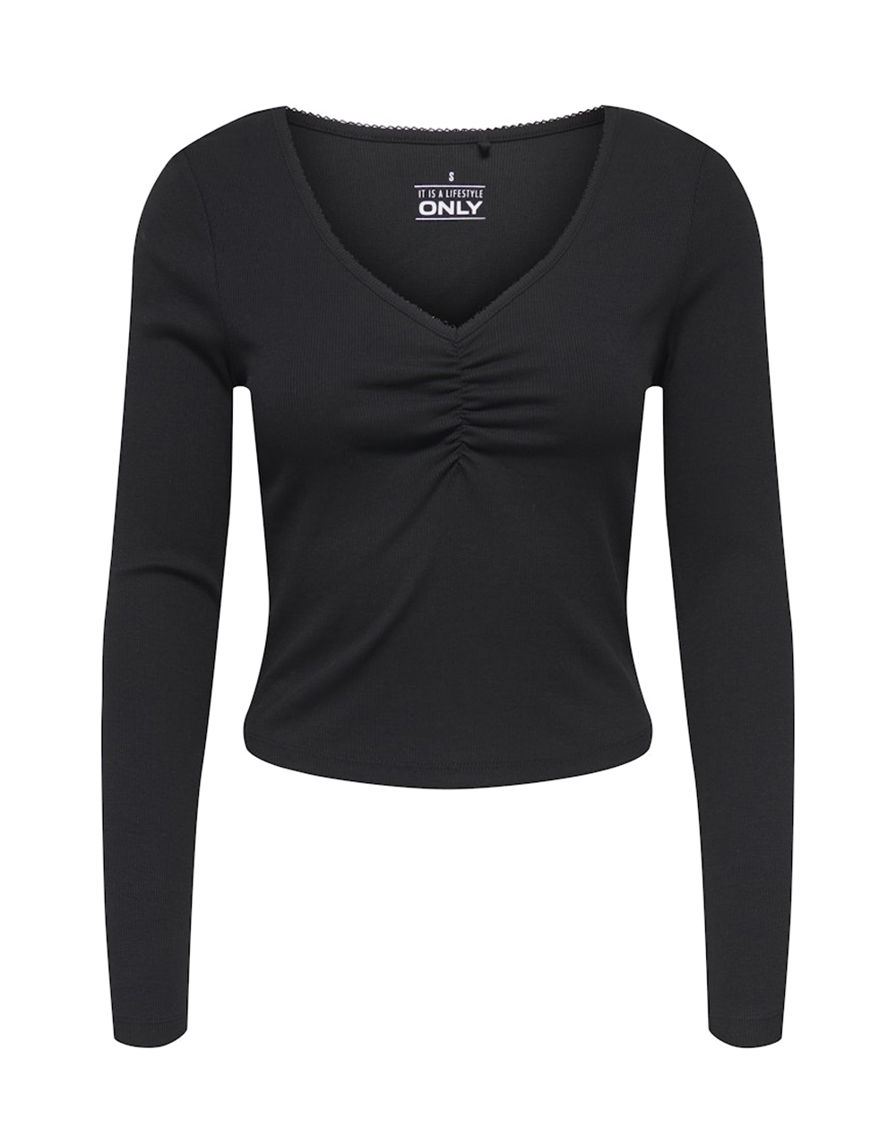 Only Onlbetty L S Scallop V-Neck Cc Jrs 15365756-Black Black Γυναικεία ρούχα μπλούζες Τ-Shirt Politikos Shop Πολιτικός